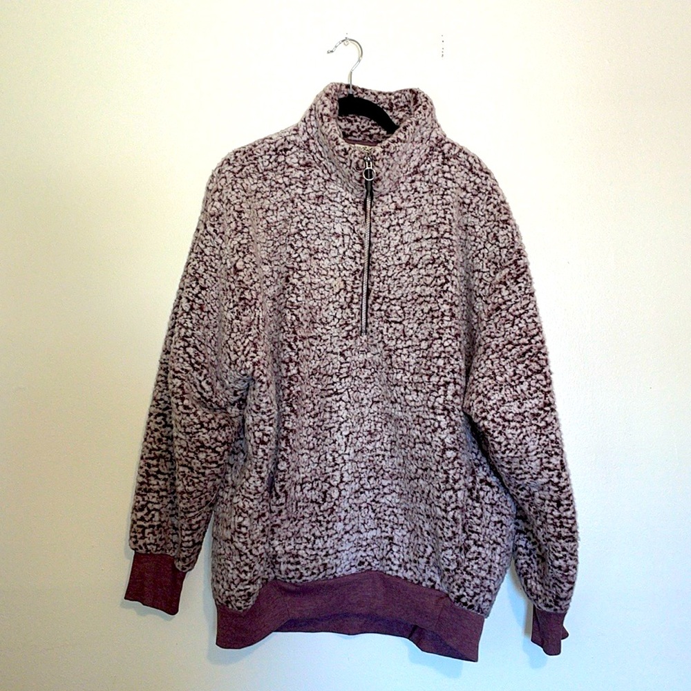 Express | Quarter Zip Purple Teddy Sherpa Pullover